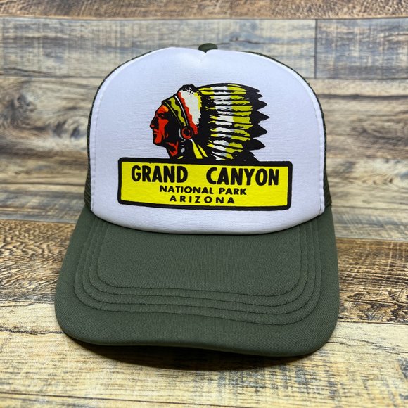 The Grand Canyon Mens Trucker Hat Olive Snapback Vintage Logo National Park AZ - Picture 2 of 8
